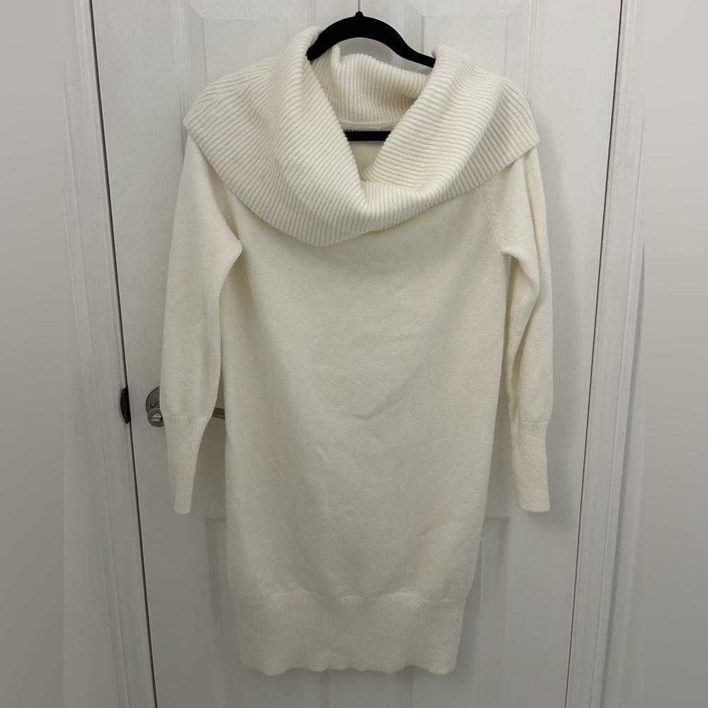 Seven Sisters White Cowl Neck Sweater Dress, Sz M